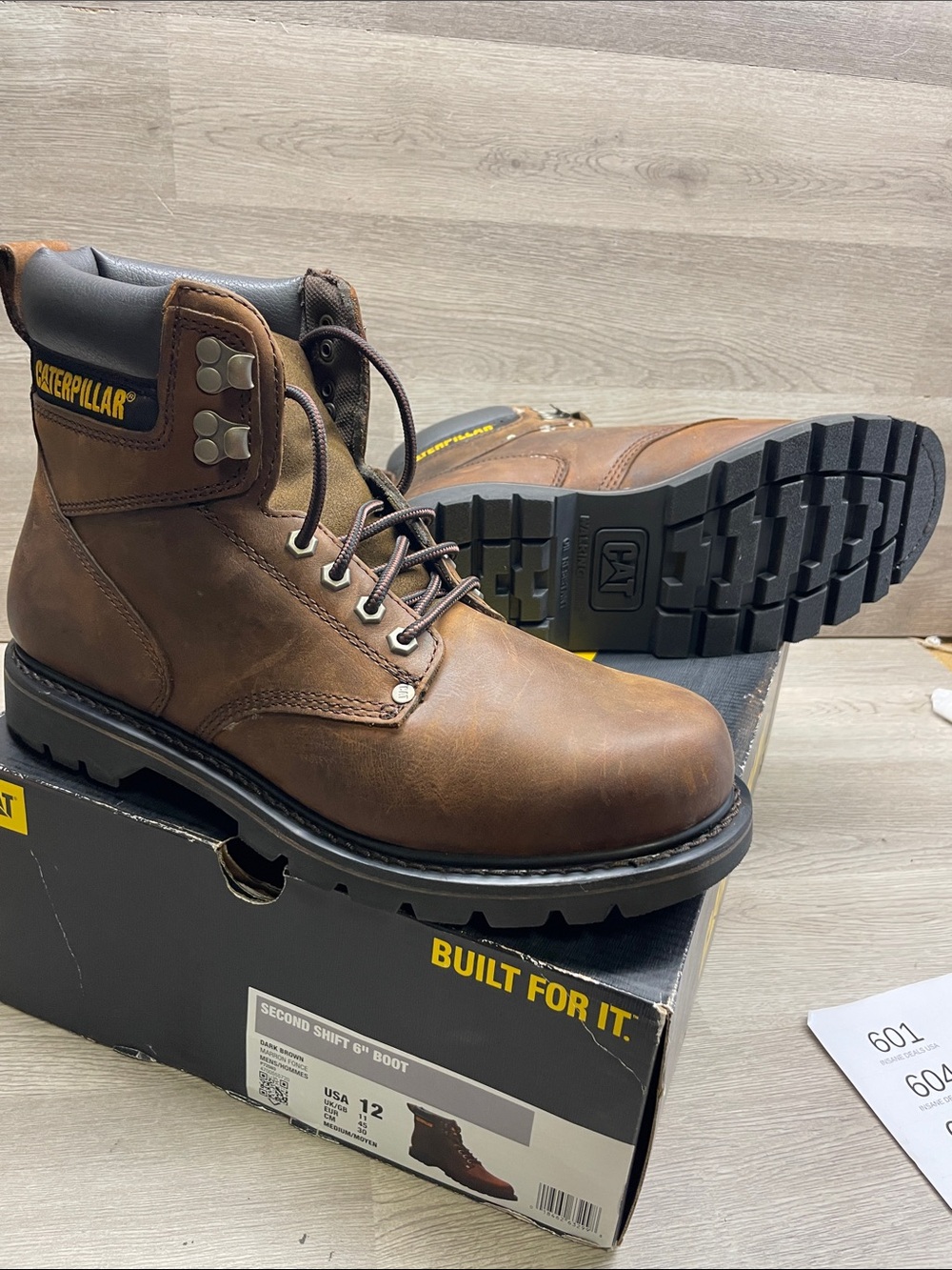 Caterpillar Brown Leather Work Boots with Black Sole #661